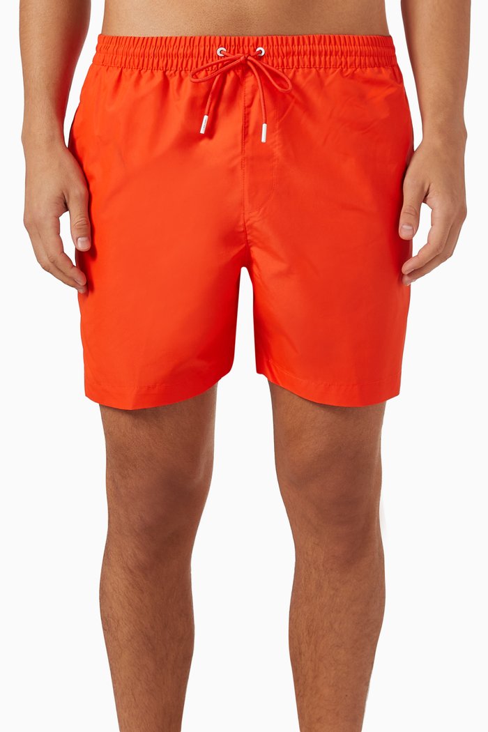 Medium Drawstring Logo Tape Swim Shorts, Orange