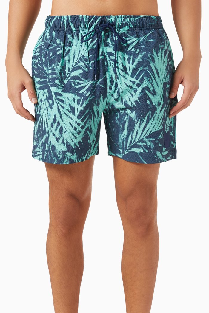 Printed Medium Drawstring Swim Shorts, Green