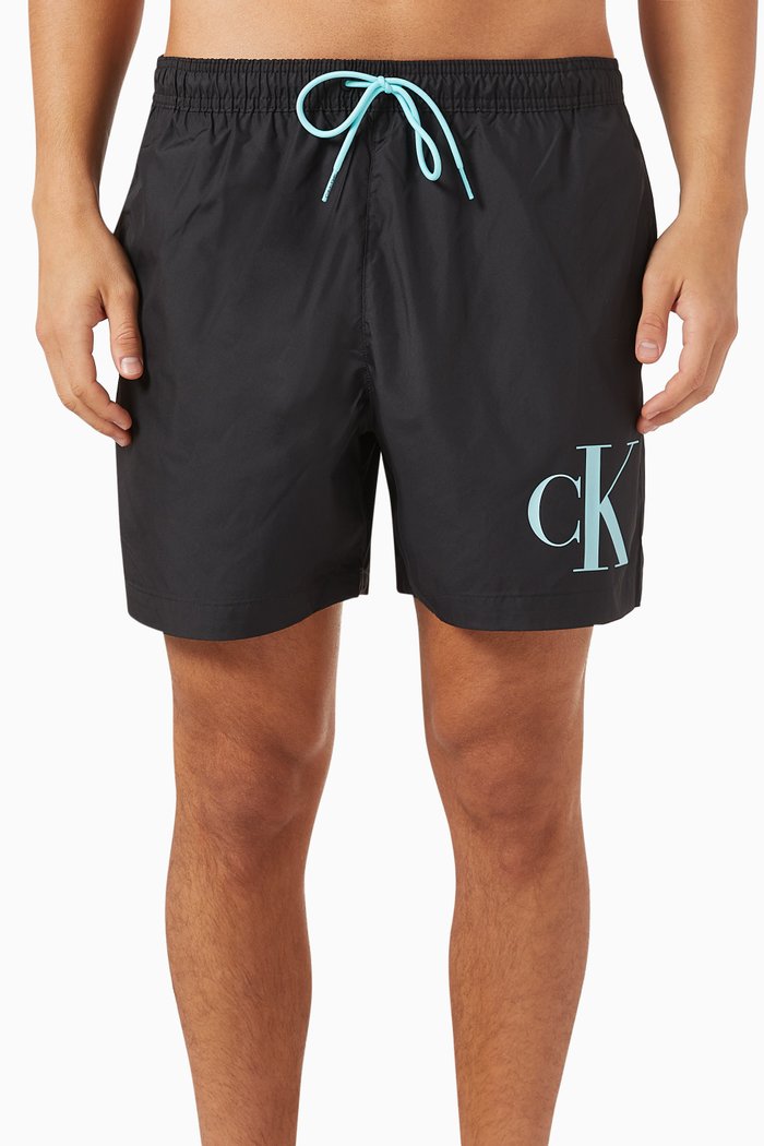 

Monogram Medium Drawstring Swim Shorts, Black