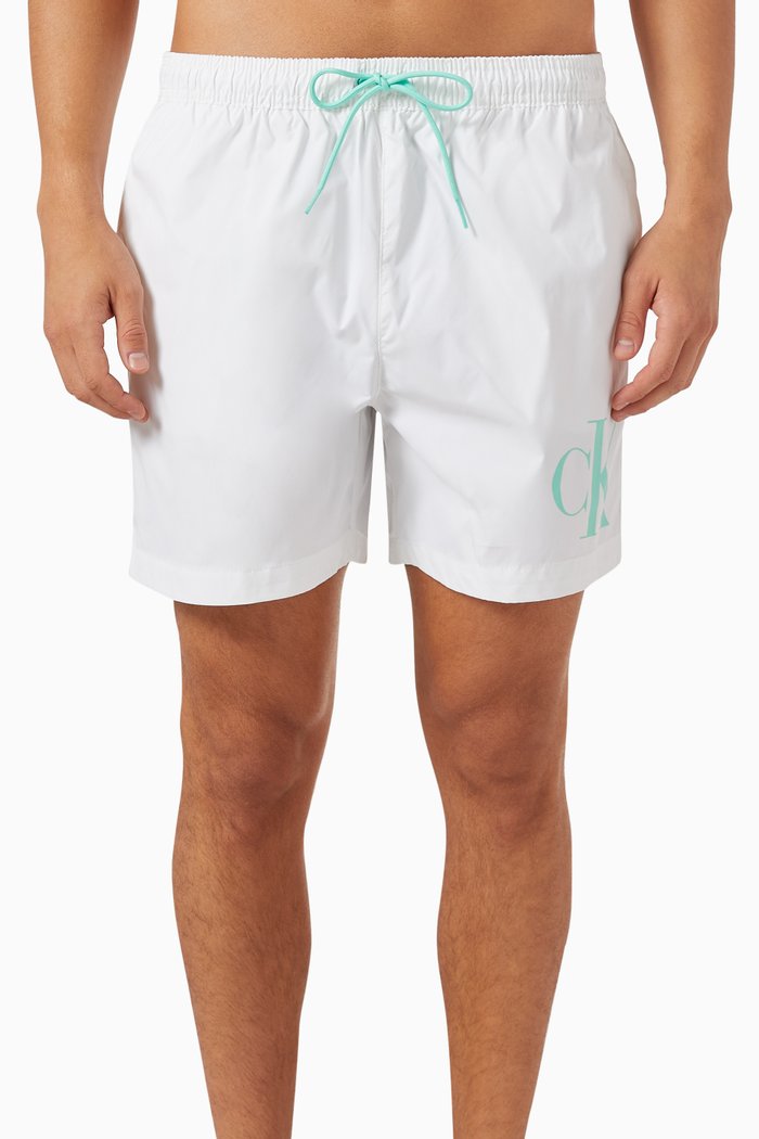 

Monogram Medium Drawstring Swim Shorts, White