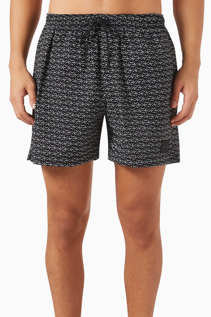 

Printed Medium Drawstring Swim Shorts, Black