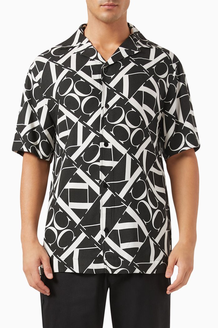 

CK Monogram Resort Shirt in Viscose, Black