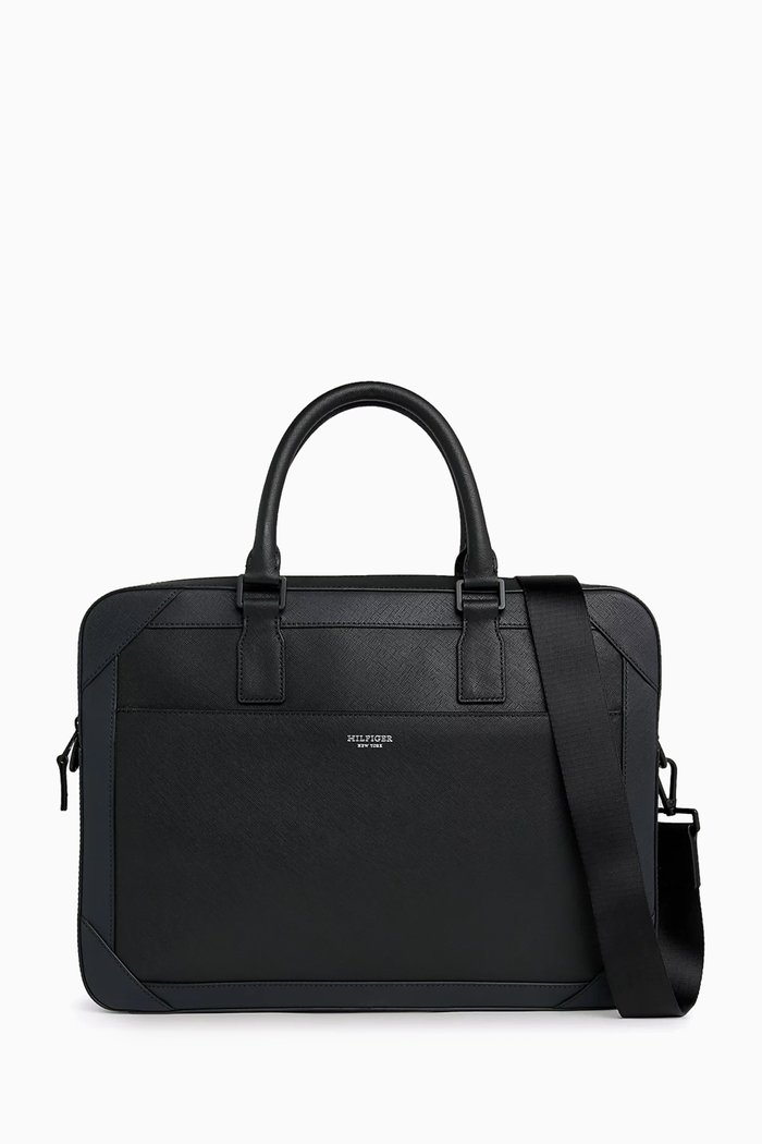 

Slim Small Laptop Bag in Saffiano-leather, Black