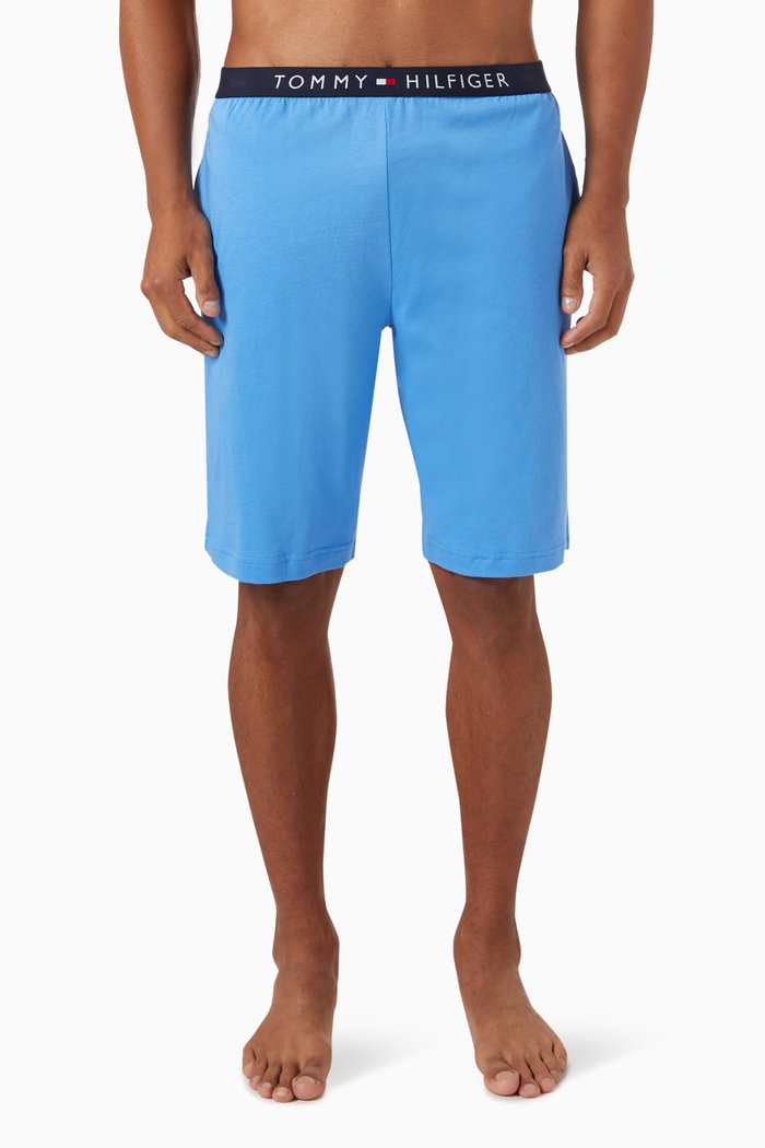 

Logo Waistband Lounge Shorts in Organic Cotton, Blue
