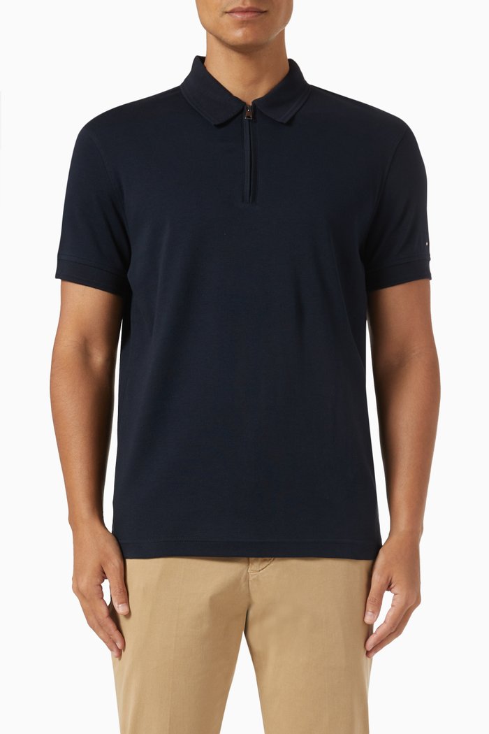 

Zip Placket Polo in Cotton, Blue