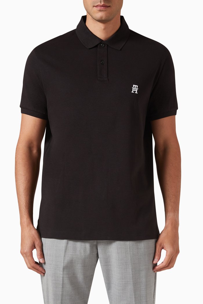 

Monogram Embroidery Polo Shirt in Cotton, Black