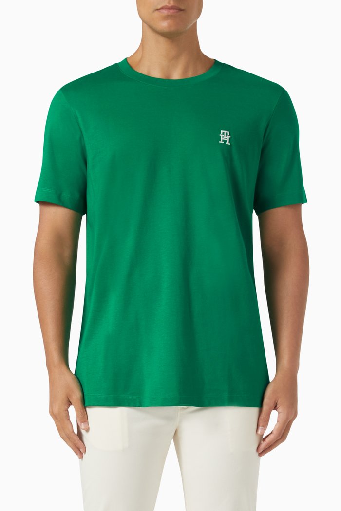 Monogram Embroidery T-Shirt in Cotton, Green