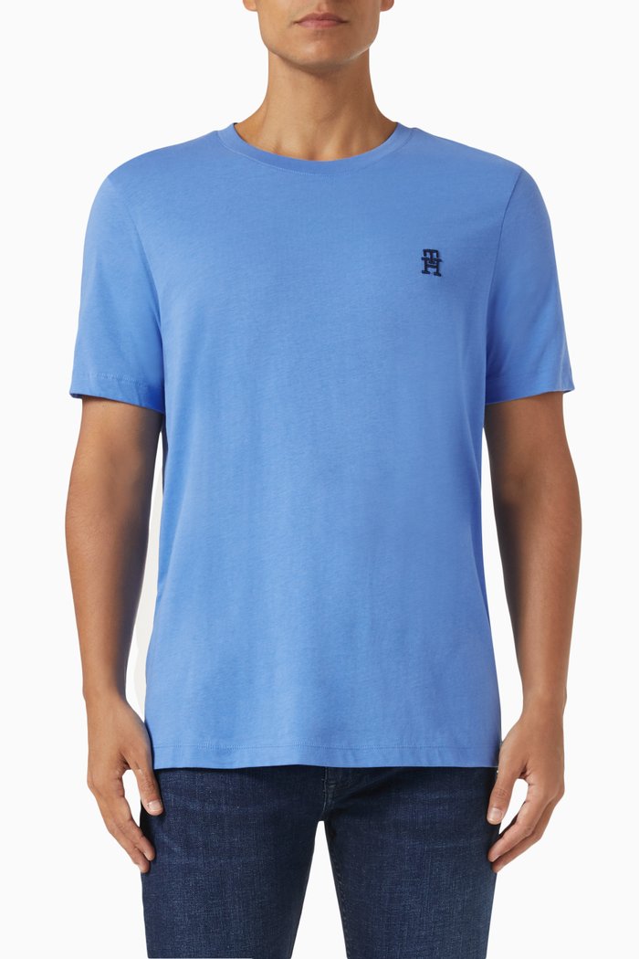 

Monogram Embroidery T-Shirt in Cotton, Blue