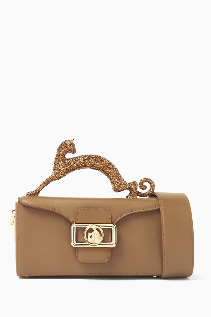 

Rhinestone-embellished Nano Pencil Cat Bag in Calfskin Leather, Neutral