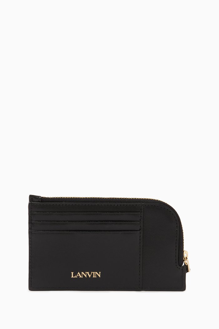 Zipped Card Holder in Leather, Black