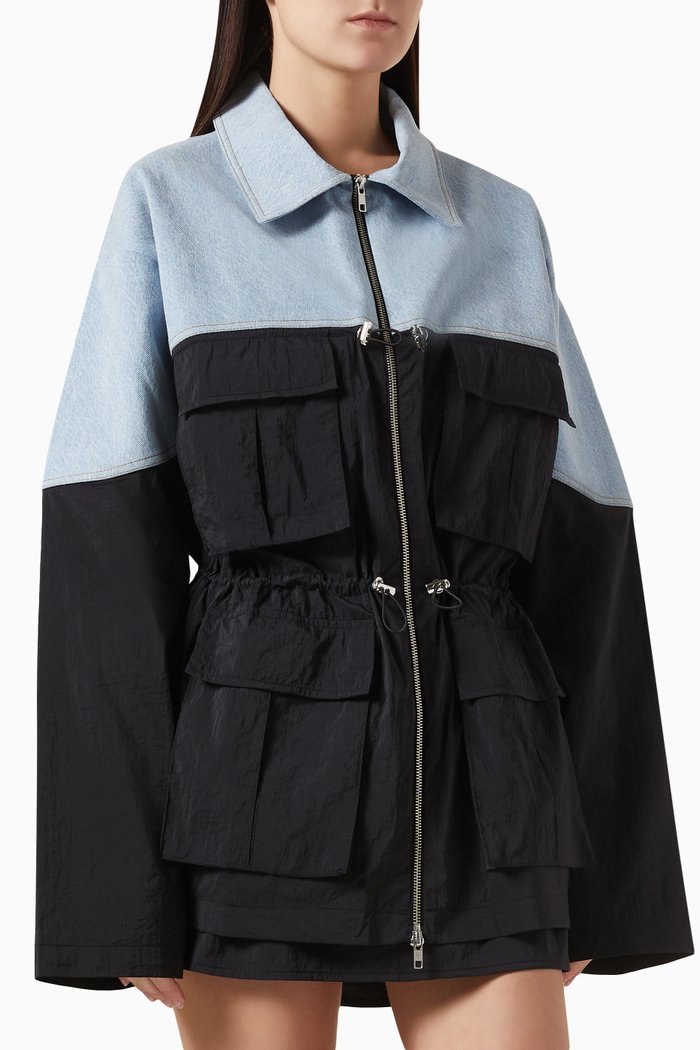 

Parachute Cargo Jacket in Denim & Nylon, Multicolour