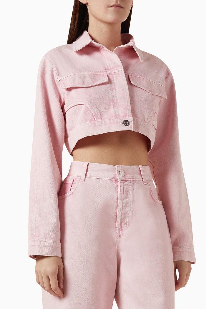 Mimi Cropped Jacket in Denim, Pink