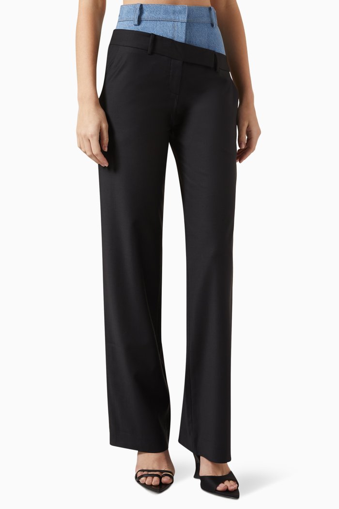 

Double Waisted Pants in Denim & Wool, Black