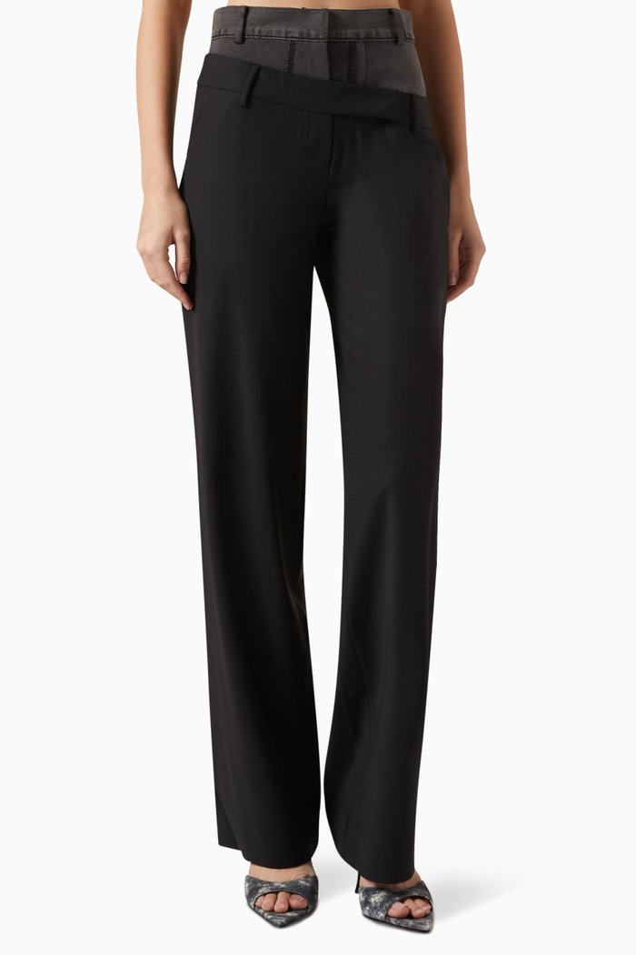

Double Waisted Pants in Denim & Wool, Black