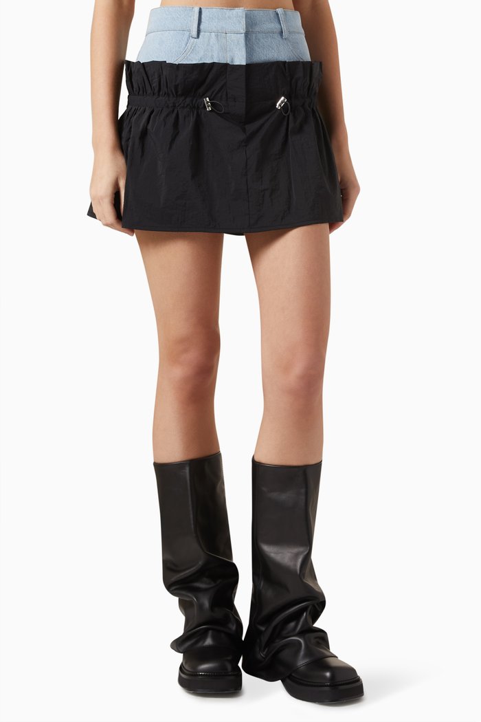 

Parachute Mini Skirt in Denim & Nylon, Multicolour