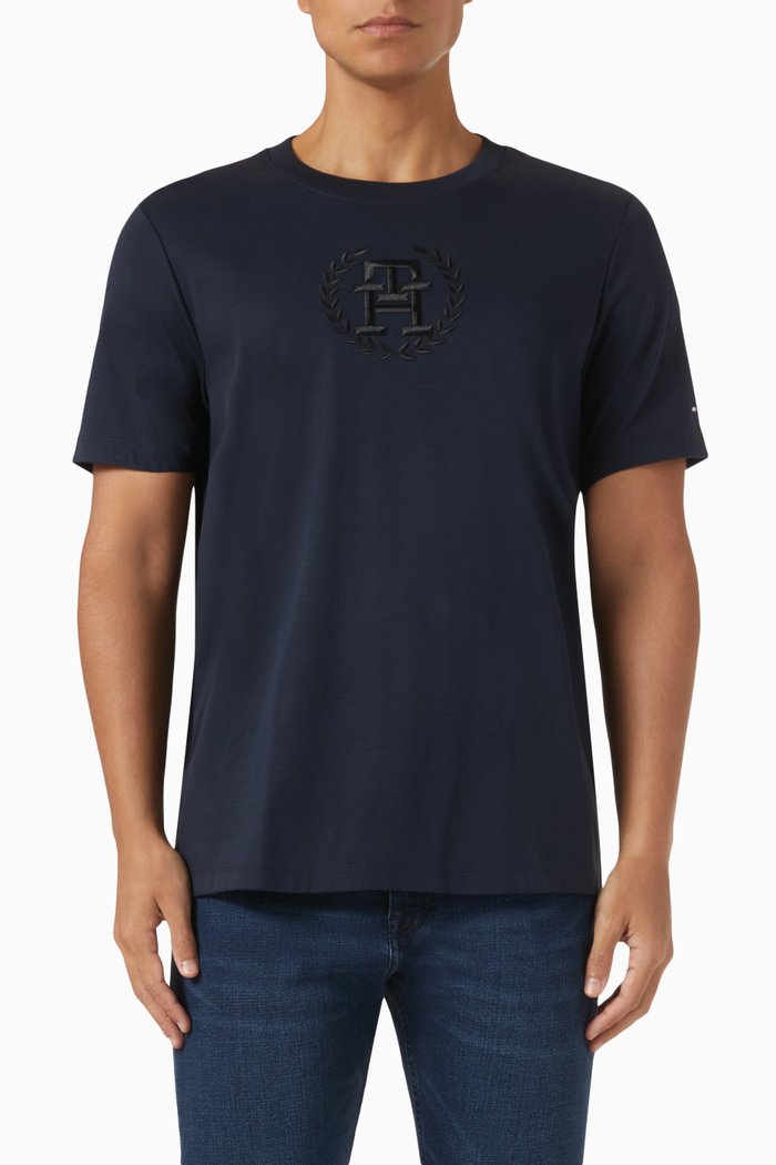 

Archive Crest Logo Tonal Embroidery T-Shirt in Cotton, Blue