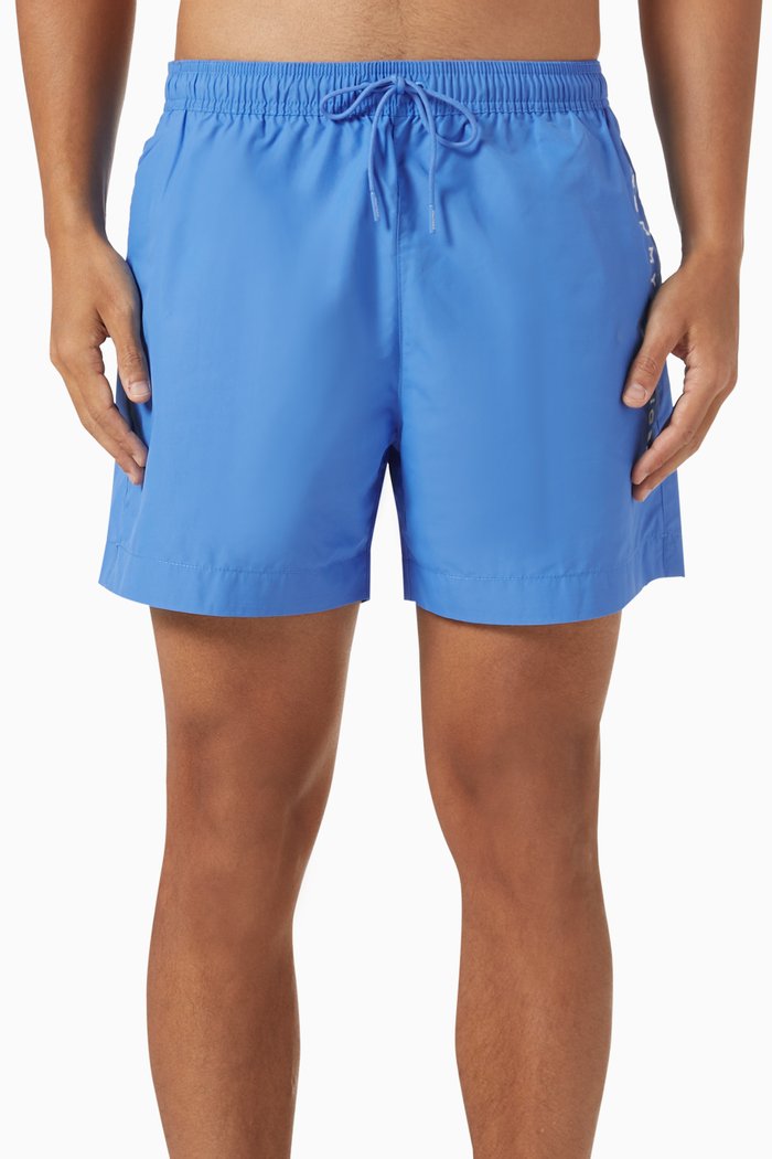 Medium Original Logo Swim Shorts in Recycled Polyester, Blue
