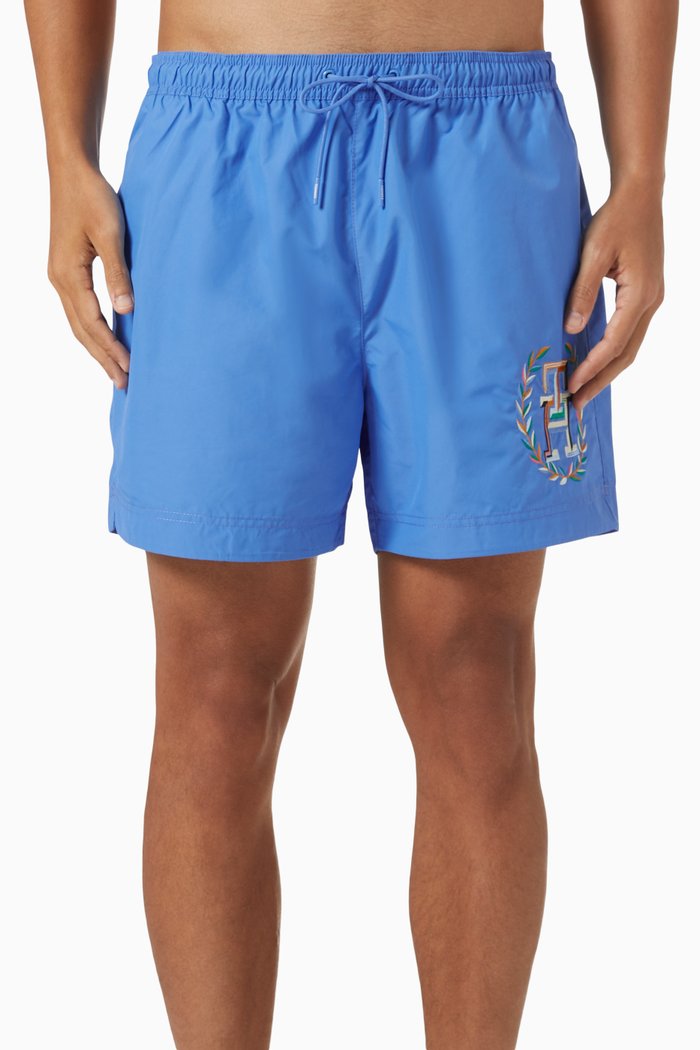 

Medium Logo Print Swim Shorts in Recycled Polyester, Blue
