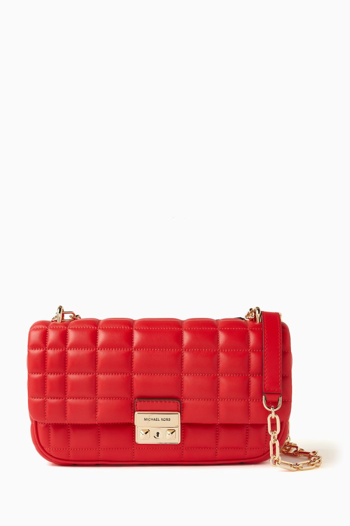 

Large Tribeca Quilted Shoulder Bag in Leather, Red