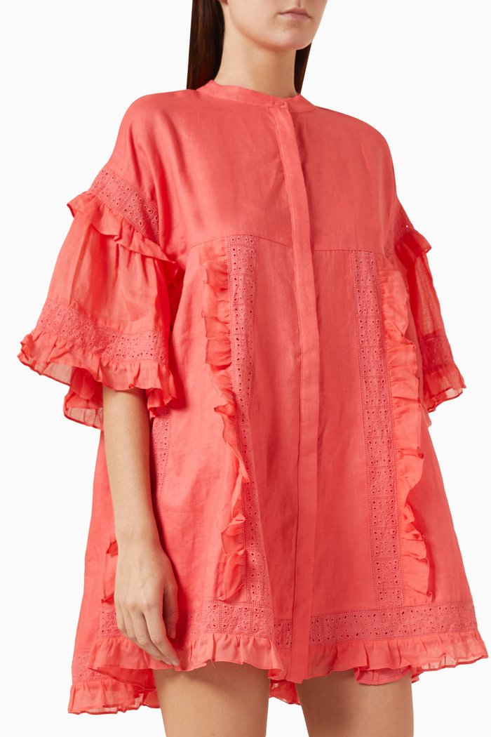 

Sadie Mini Smock Dress in Linen-batiste, Pink