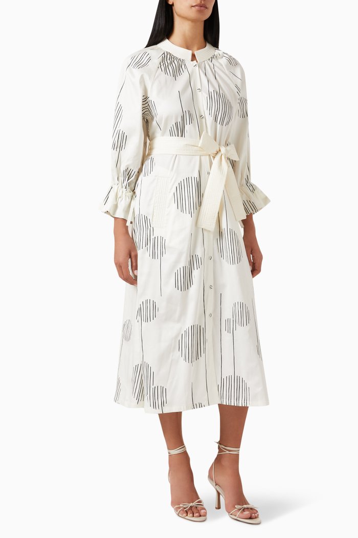 Ella Midi Dress in Cotton, Neutral