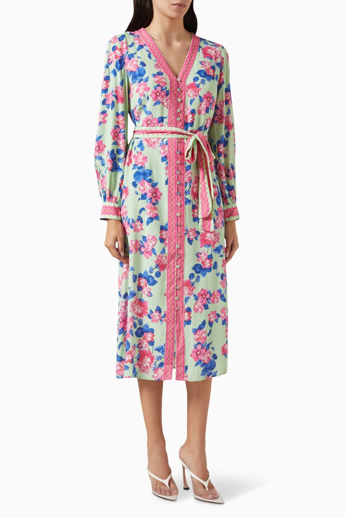 

Floral-print Midi Dress in Viscose-crepe, Green