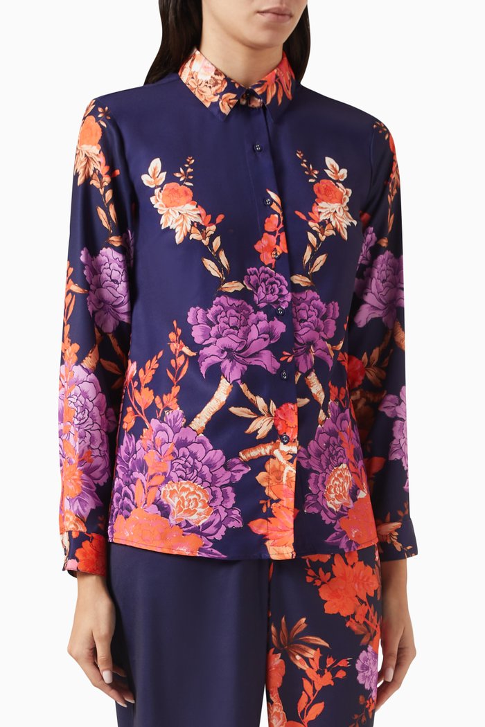 Floral-print Shirt in Viscose-crepe, Purple