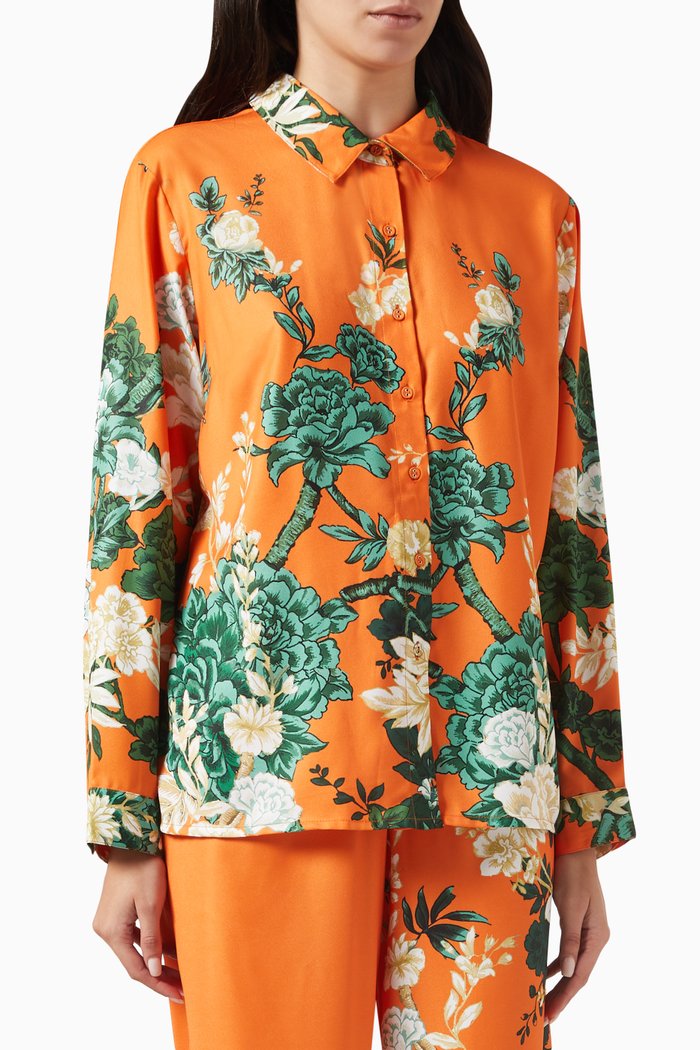 

Floral-print Shirt in Viscose-crepe, Orange