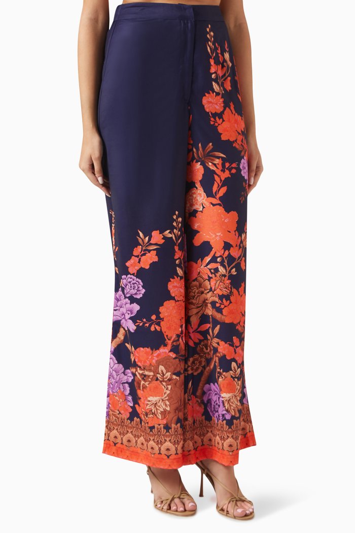 

Floral-print Pants in Viscose-crepe, Purple