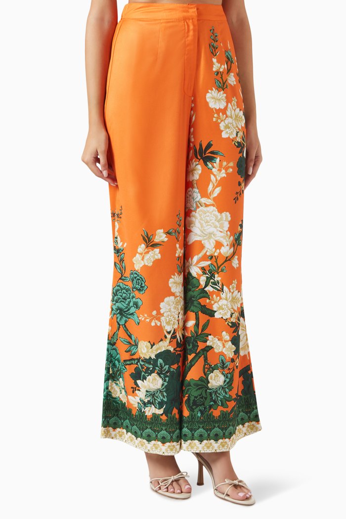 

Floral-print Pants in Viscose-crepe, Orange