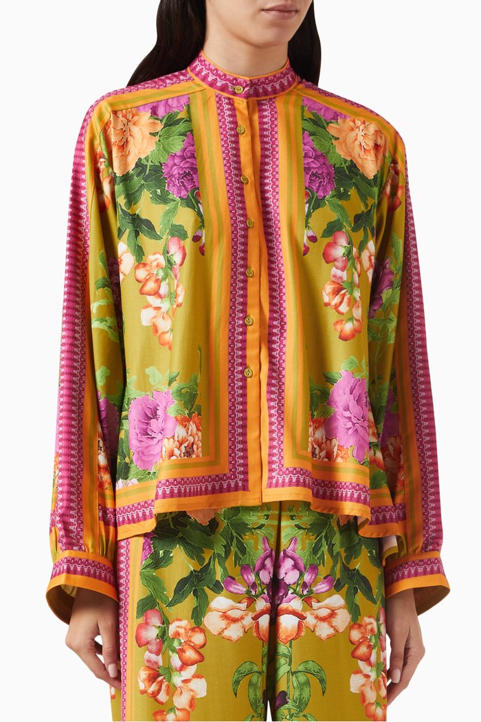 

Floral-print Shirt in Viscose-crepe, Green