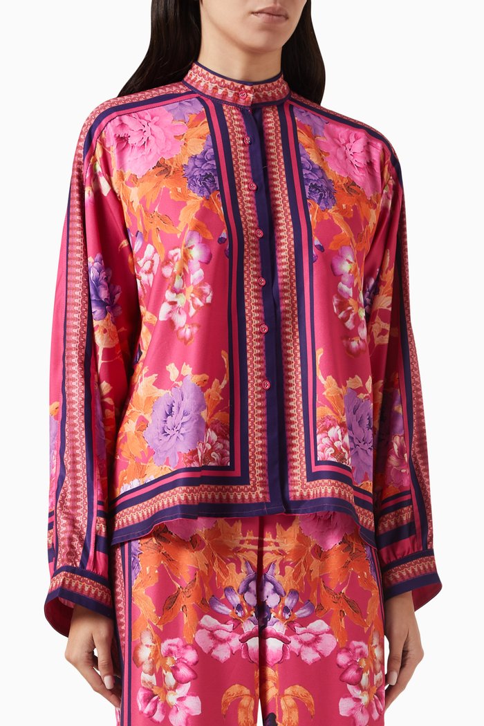 

Floral-print Shirt in Viscose-crepe, Pink