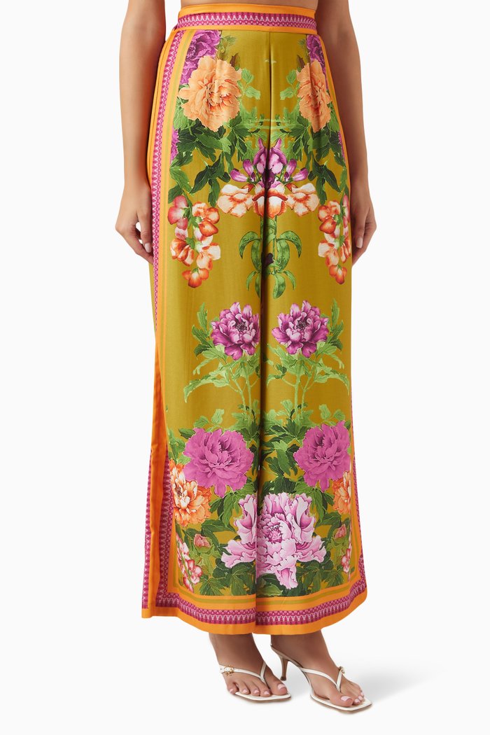 

Floral-print Pants in Viscose-crepe, Green