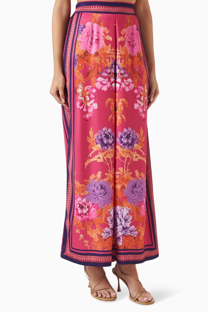 

Floral-print Pants in Viscose-crepe, Pink