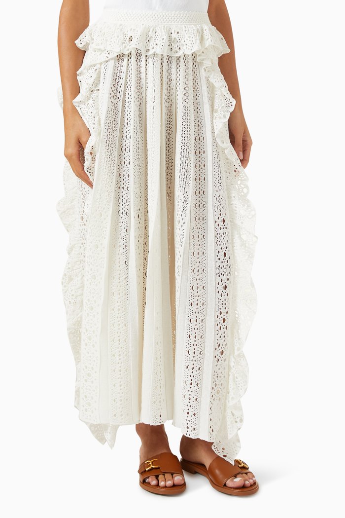 

Ruffle Midi Skirt, White