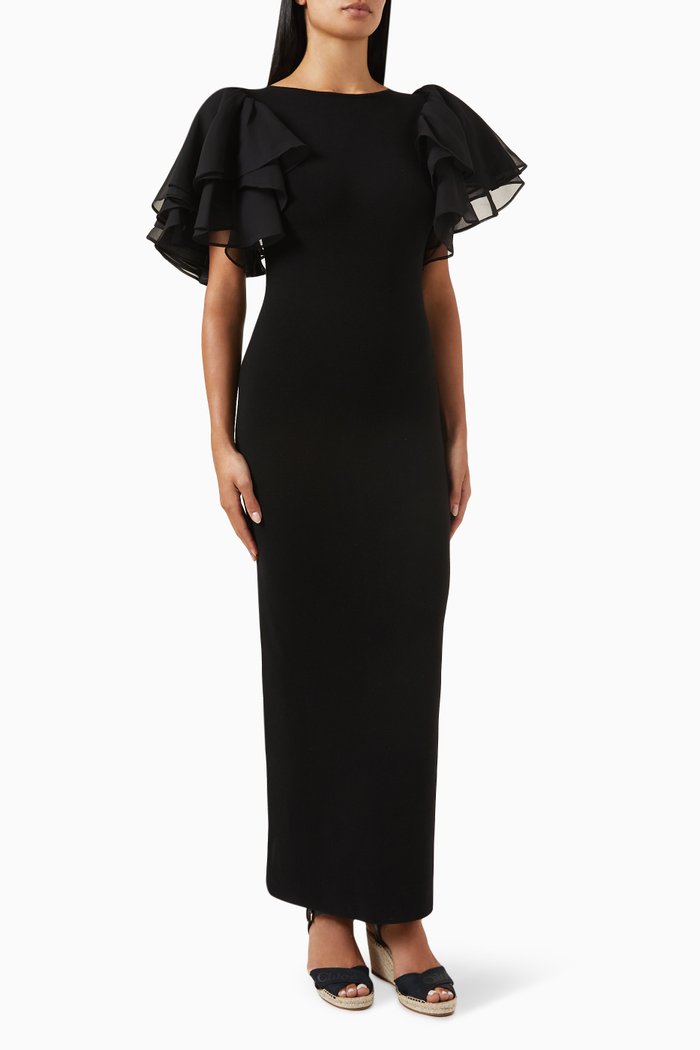 

Frill-sleeve Maxi Dress, Black