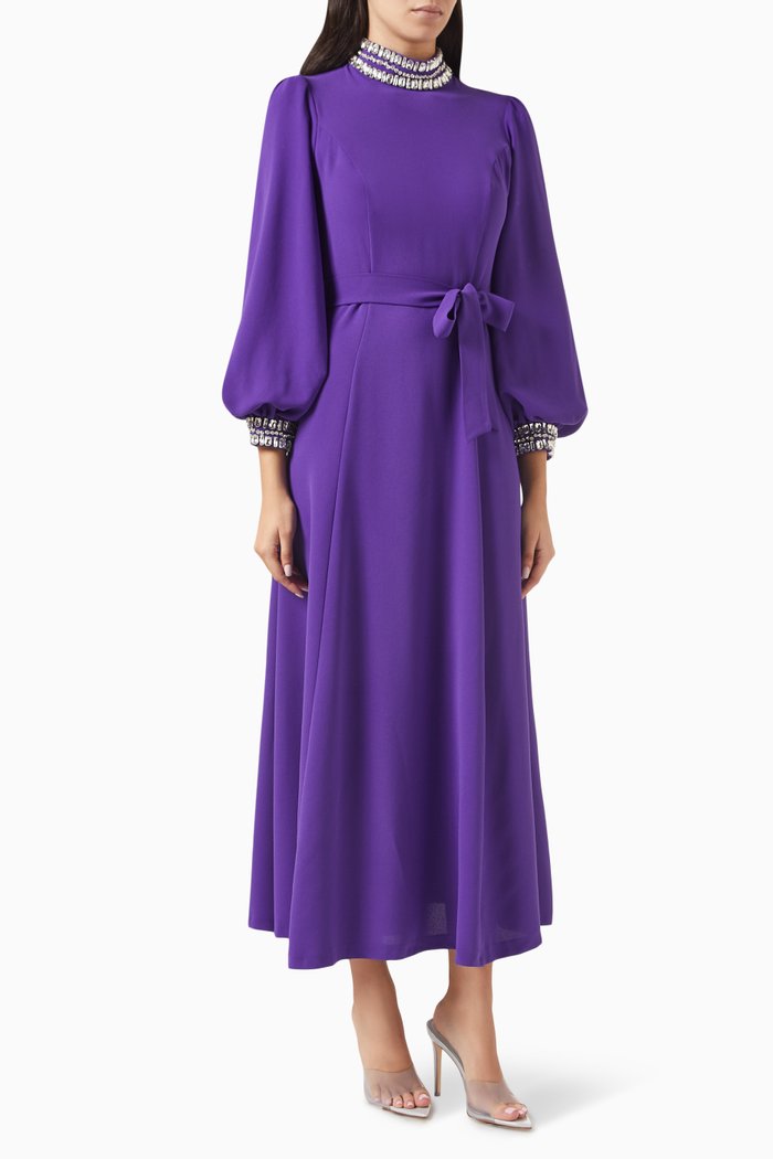 Crystal-embellished Dress, Purple