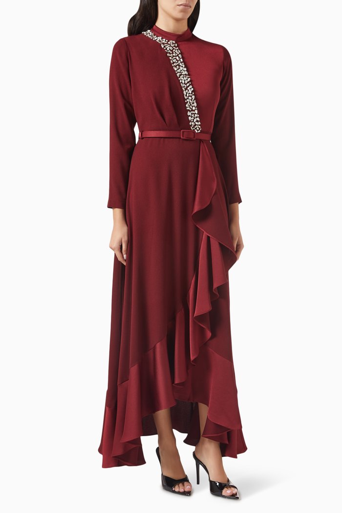 

Embellished Colour-block Maxi Dress, Red