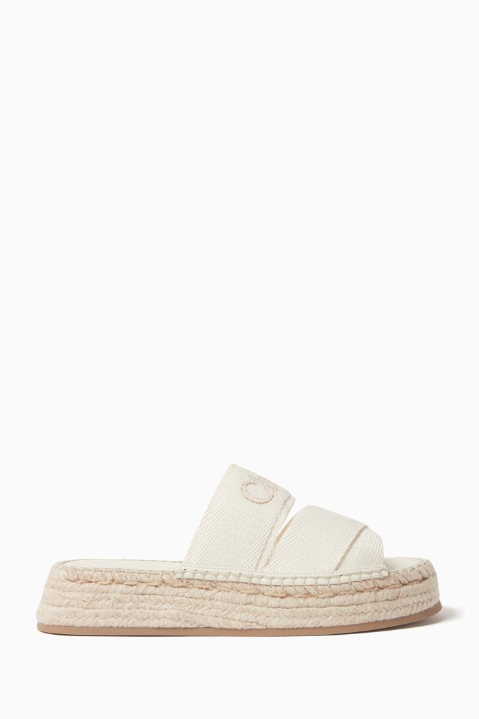 

Mila Espadrille Slides in Embroidered Linen, White