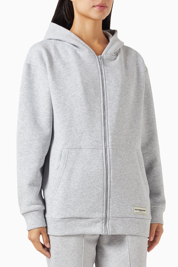 

Oversized Zip Hoodie in Organic Cotton, Grey
