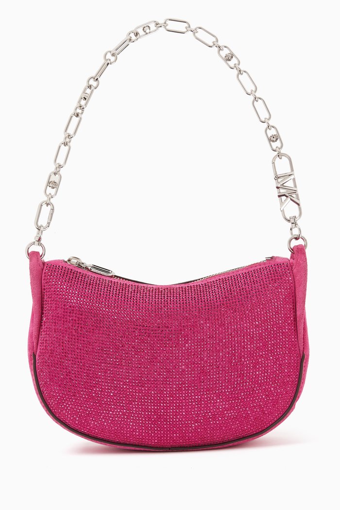 

Small Kendall Pouchette in Crystal-embellished Suede, Pink
