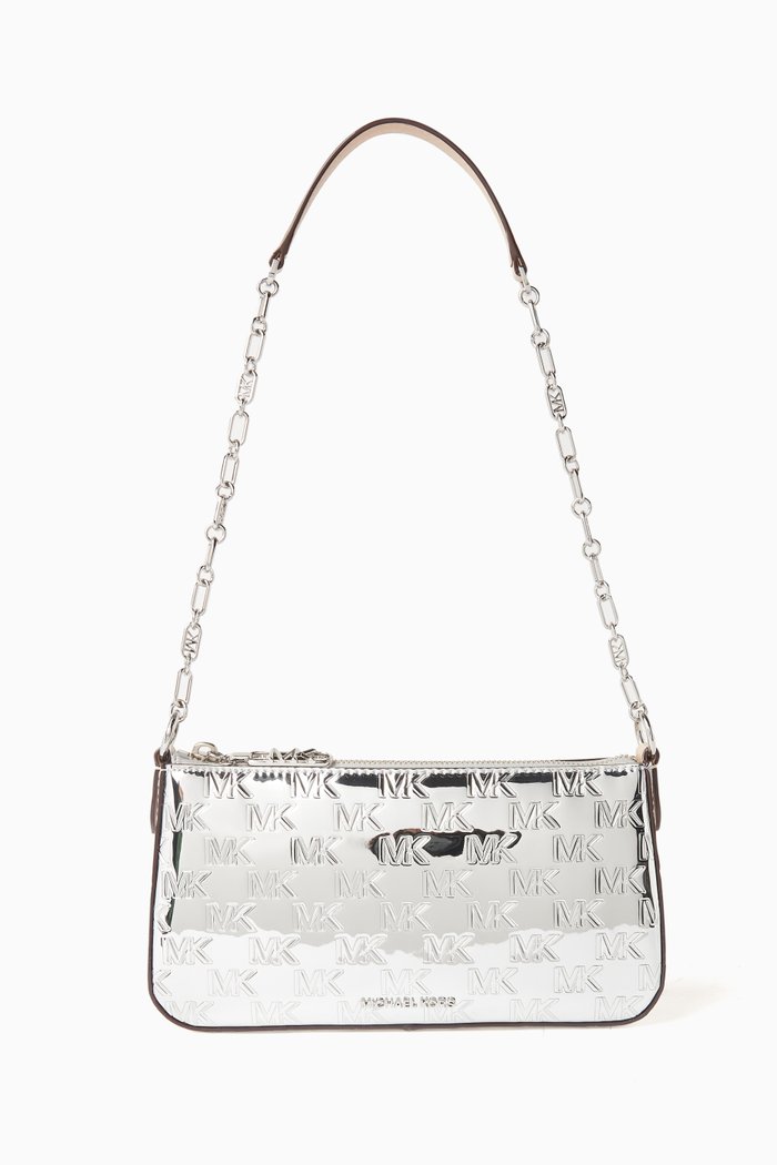 

Medium Empire Pouchette Bag in Patent Faux Leather, Silver