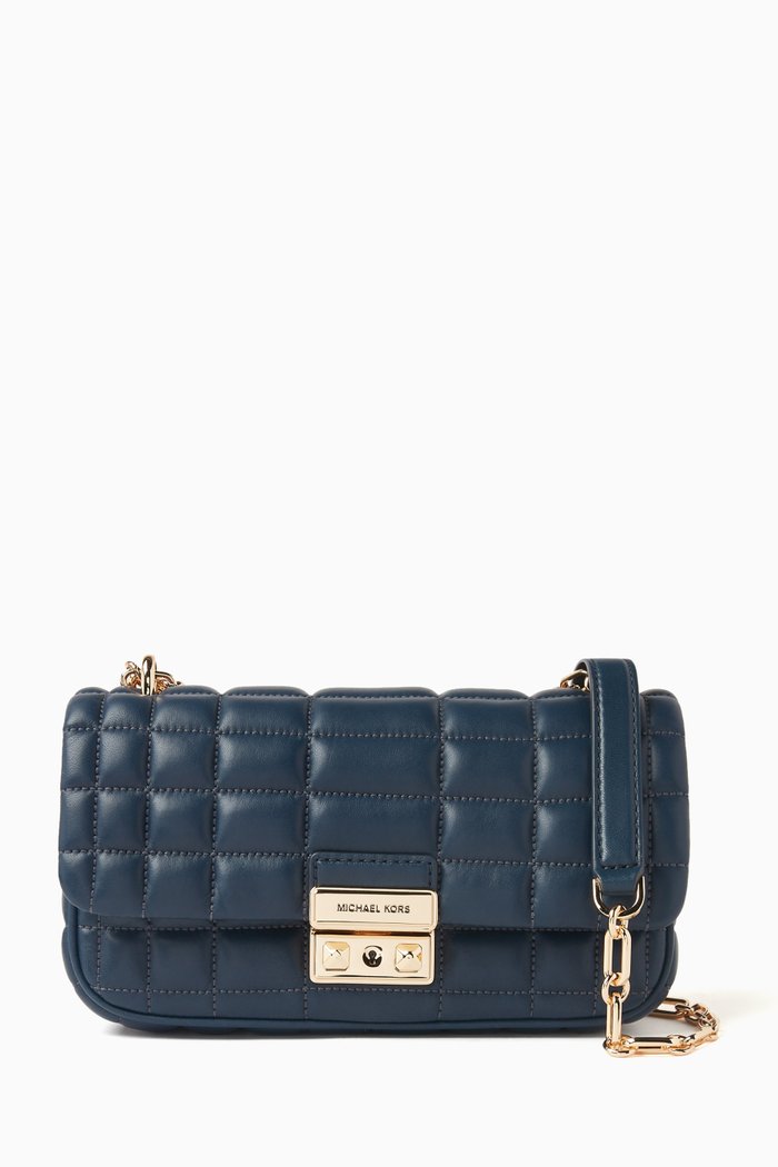 

Small Tribeca Shoulder Bag in Quilted Leather, Blue