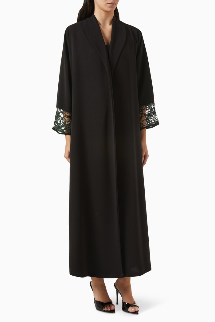 

Zainah Cut Abaya in Polycrepe & Lace, Multicolour