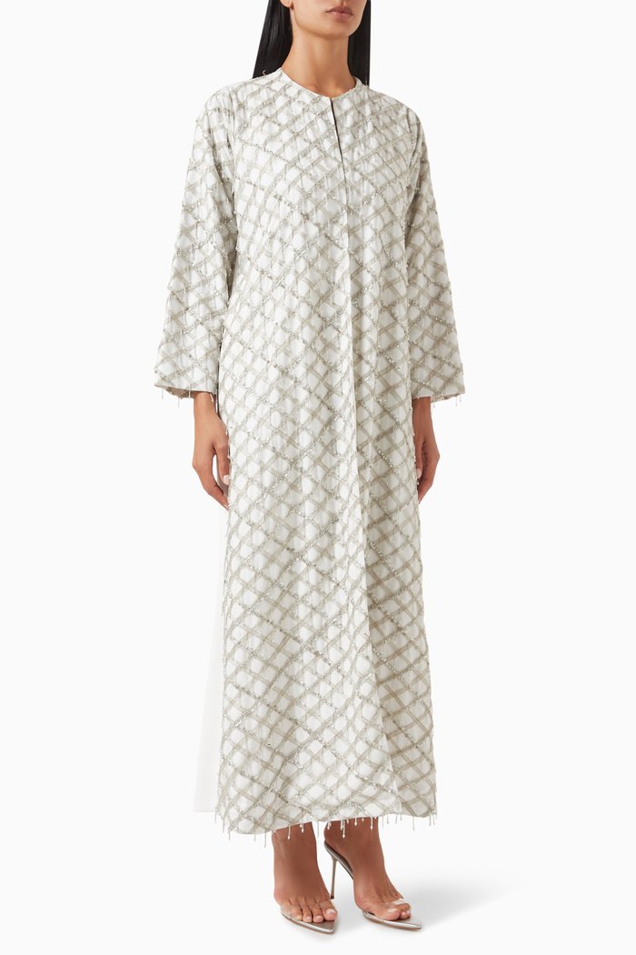 

Sequin-embellished Abaya in Cotton & Lace, White