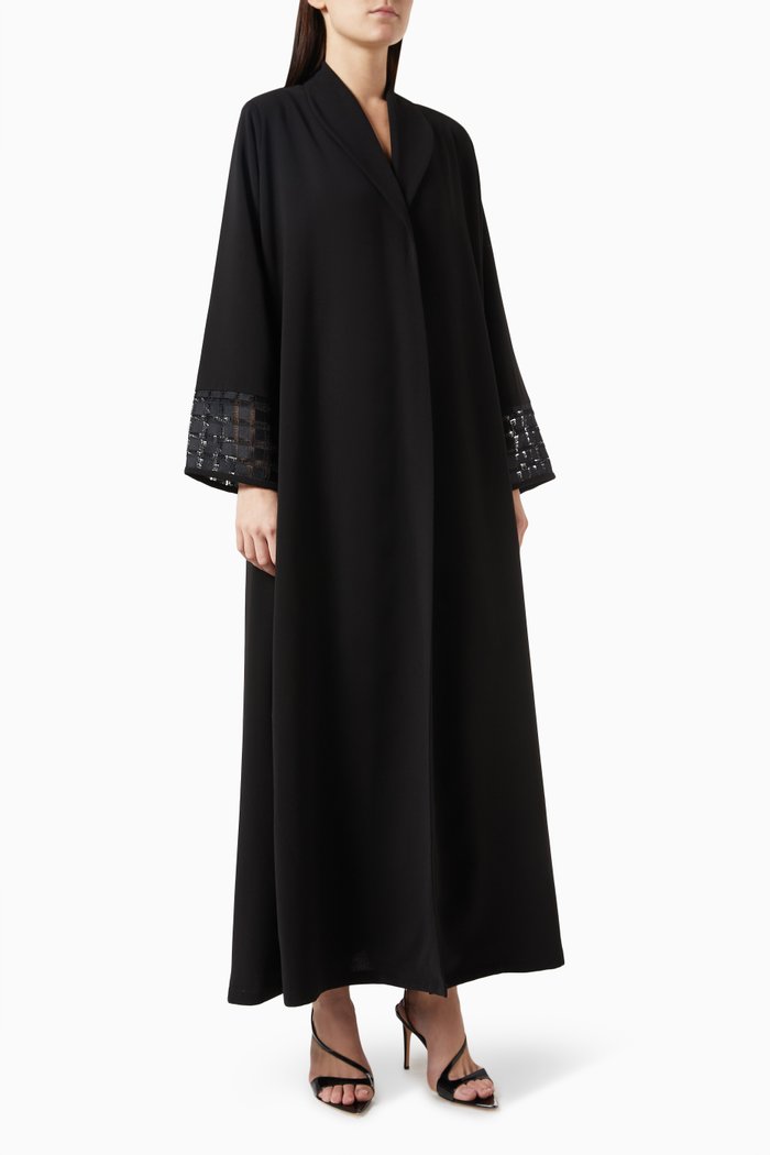 

Zainah Cut Abaya in Polycrepe & Lace, Black