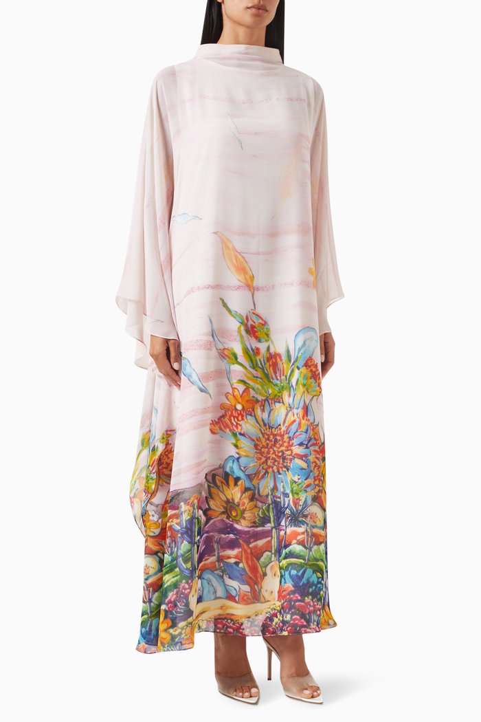 

Printed High-neck Kaftan, Multicolour