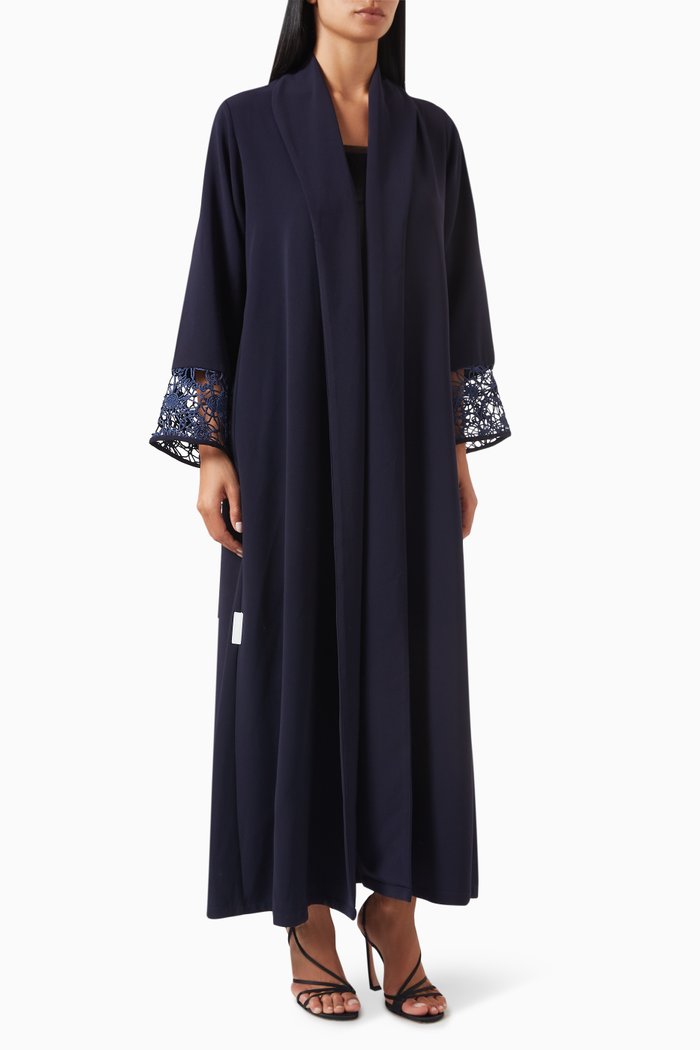 

Zainah Cut Abaya in Polycrepe & Lace, Blue