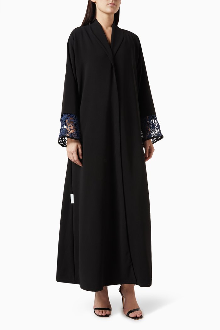 

Zainah Cut Abaya in Polycrepe & Lace, Black
