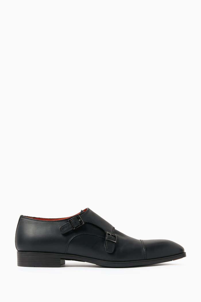 

Double Monk Strap Shoes in Calf Leather, Black